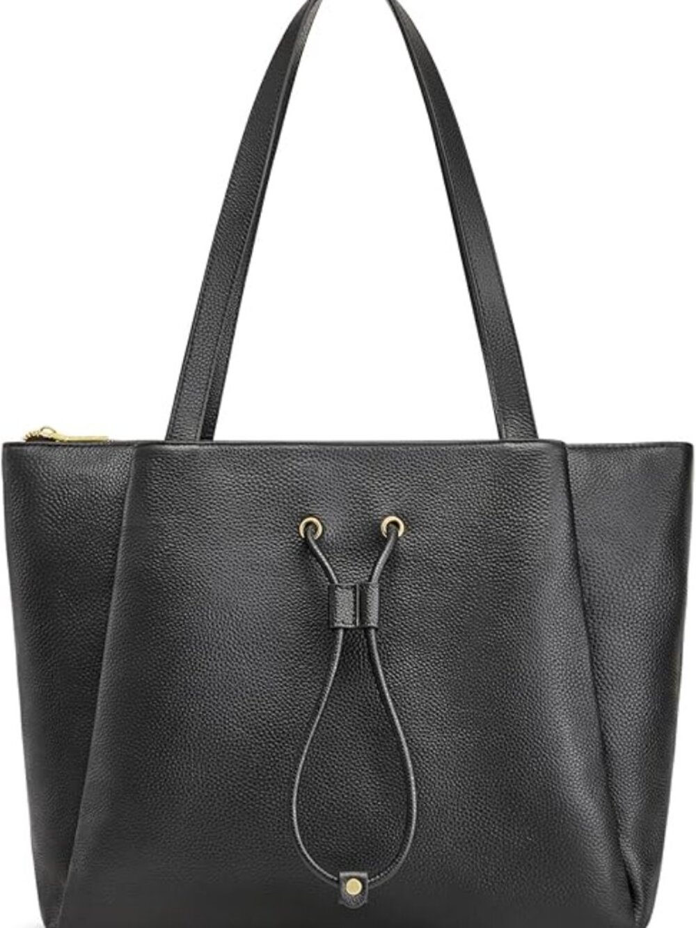 NWT! Black Leather Laptop Work Tote Shoulder Bag w/Gold-tone Zippers by Kattee